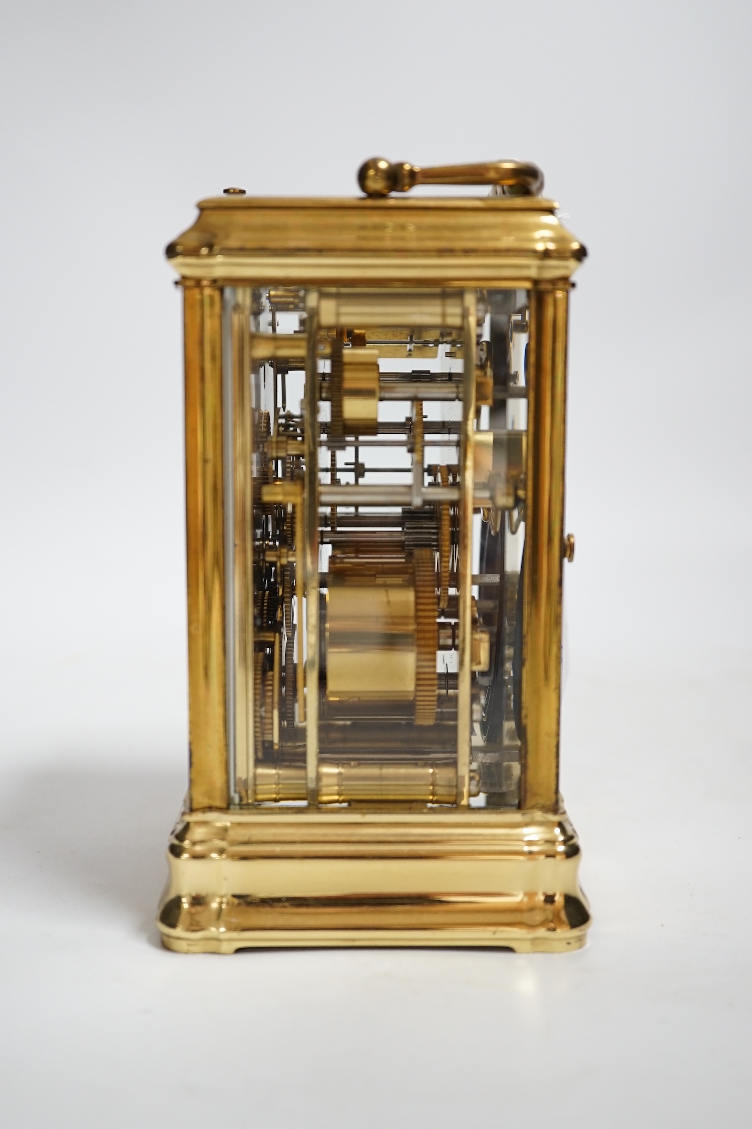 A French L’Epee brass calendar repeating carriage clock, 15cm